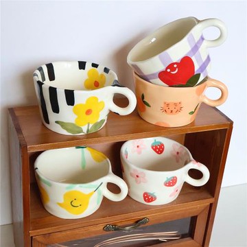 韓式創意馬克杯手捏陶瓷杯手繪高顏值牛奶杯大容量杯子學生早餐杯