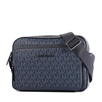 MICHAEL KORS 男款 COOPER 緹花LOGO防刮前拉鍊置物斜背包-藍色