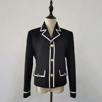 秋冬女裝撞白邊清新甜美小香風粗花呢西裝韓版翻領短款羊毛外套女鑫弘-素時衣櫥