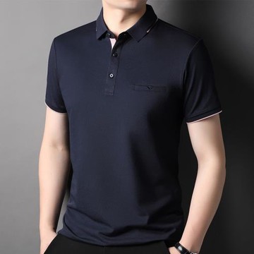 POLO衫短袖男夏季新款中年桑蠶絲寬松男裝翻領純色半袖t恤大碼上