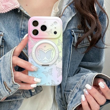 360度磁吸支點殼 炫彩蝴蝶 適用於 蘋果 iPhone 17 16 15 Pro Max 手機殼 防摔殼 保護殼