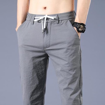 夏季長褲子男士亞麻棉麻薄款超薄透氣修身直筒速干休閑褲冰絲夏天