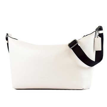 COACH 中性款 Finn 荔枝紋拉鍊斜背包-白色