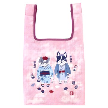 kUSUgURU JAPAN 日本眼鏡貓 Animal Mode系列 防撥水環保購物袋 附掛鈎收納袋  Mサイズ  粉色