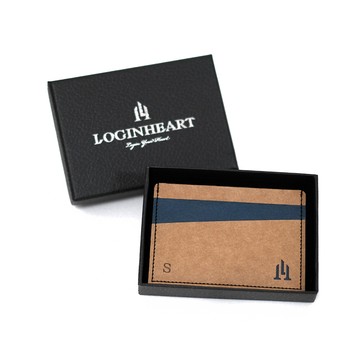 loginheart免取卡正面感應卡夾 條紋棕藍 可客製 各類卡片 直接感應不受其他卡片干擾