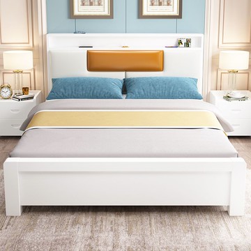 實木床現代簡約1.8米主臥雙人床1.2米出租房經濟型儲物床