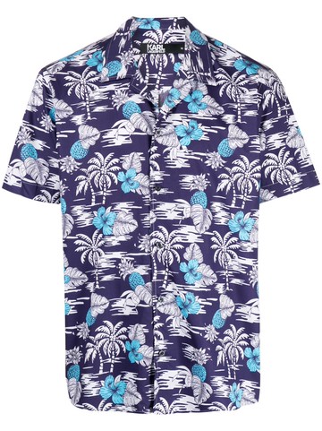 Karl Lagerfeld - palm tree-print cotton shirt - men - Cotton - S - Blue