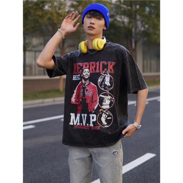 籃球德里克·羅斯Derrick Rose短袖印花棉美式T恤寬松復古嘻哈