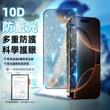 10D抗藍光 滿版防眩光保護貼 適用iPhone17 16 15 Promax 蘋果14 13 12 11 XR XS