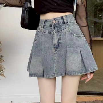 ZUCA”S - 美式復古A字 牛仔百褶短裙 多色 復古 美式 A字裙 顯瘦 裙子 女裝 女下身 - C-17