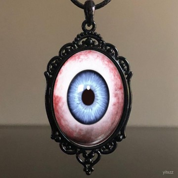 【臺灣有貨】闇黑哥特眼球項鏈藍色玻璃眼睛吊墜項鏈恐怖萬聖節鎖骨鏈