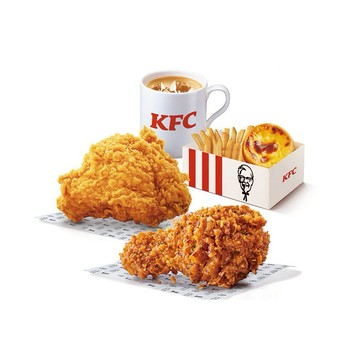 [暖心獻禮]【肯德基】 雙味炸雞(咔啦脆雞+青花椒麻脆雞)+一份點心盒F(小薯+原味蛋撻)+一杯冰奶茶好禮即享券