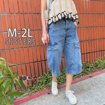 SISTERS小男友美式風格錐形丹寧五分寬褲 牛仔褲/S-3L(女下著/彎刀褲/女褲/顯瘦/寬褲/短褲)