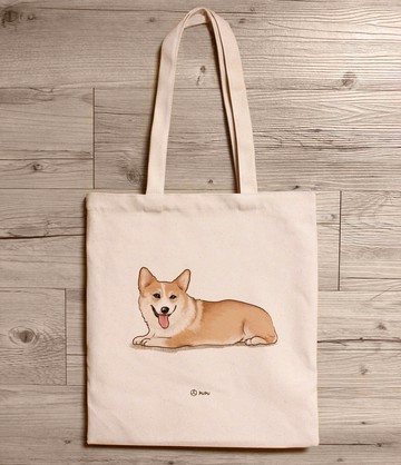 柯基--趴著-肩背包-棉麻-提袋-蒼蠅星球-文創柴犬-環保袋-台灣製