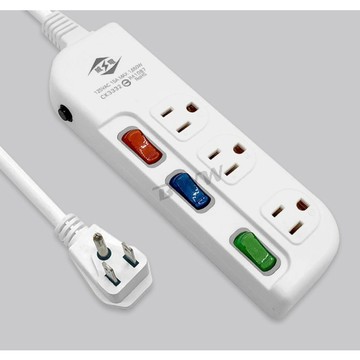 【威電】CK3332  3孔3開3座 加大間距 電腦線 延長線 6尺 / 9尺(平貼 插頭 過載斷電 電源線組)