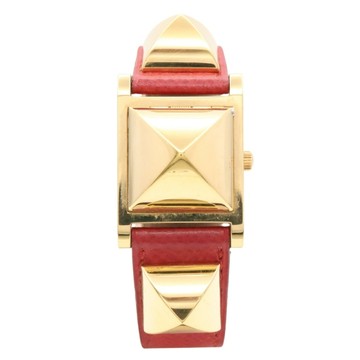 HERMES 愛馬仕 白色錶盤 鍍金 皮革錶帶 Medor 腕錶 ME1.210 【二手名牌BRAND OFF】