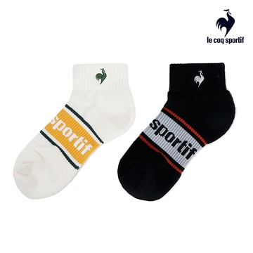 【LE COQ SPORTIF 法國公雞】兩入組-女款(23-25cm)黑/米黃色短襪/運動襪/休閒襪LWR0320199