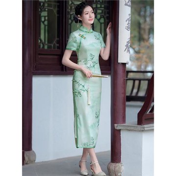 名麗復古氣質改良長款日常旗袍仿醋酸2026新款春夏民國風女連衣裙