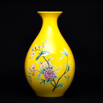 景德鎮陶瓷粉彩花瓶插花器中式家居客廳玄關擺件田園風裝飾品禮品