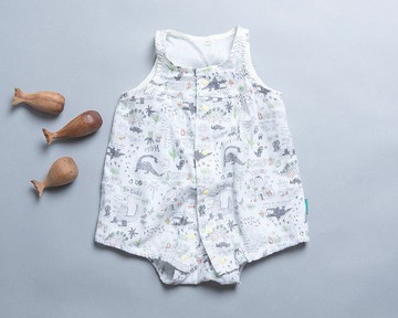 和風無袖包屁-恐龍 紗布衣 透氣 連身衣 嬰 幼兒 彌月