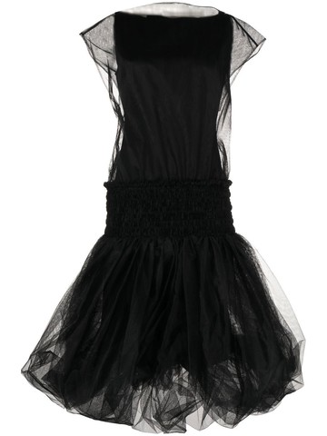 Molly Goddard - tulle overlay midi dress - women - Elastane/Nylon/Cotton - 8 - Black