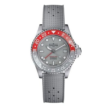 DAVOSA 161.594.15 TERNOS GMT LUCENT 紅&灰雙色立體GMT藍寶石水晶錶圈 灰色FKM氟橡膠錶帶 40mm