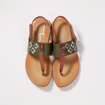 【HSIU創意手工繡花鞋】刺繡手工真皮涼鞋｜一花磚 (綠苔) SCT-19