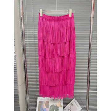 三宅高端褶皺流蘇拼接裙子女夏季新款炸街小眾氣質百搭顯瘦半身裙