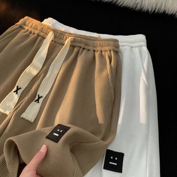 華夫格短褲男夏季寬松五分褲美式復古籃球褲男士直筒休閑運動中褲