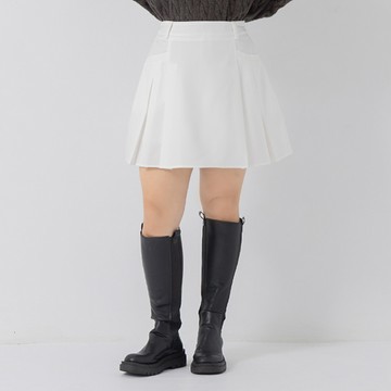 高腰後鬆緊百褶西裝短裙