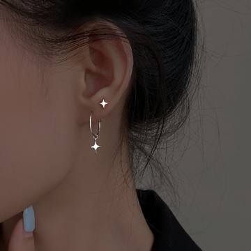 925純銀不對稱耳環圈圈女設計感耳釘小眾2021年新款潮春夏耳飾品