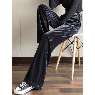 金絲絨闊腿褲女秋冬2025新款高腰垂感顯瘦寬松直筒休閑褲拖地長褲