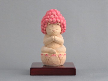 木雕 Gokoshiyui 阿彌陀佛粉紅貓佛 1903