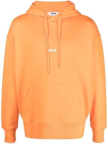 MSGM - logo-print drawstring hoodie - men - Cotton - S - Orange