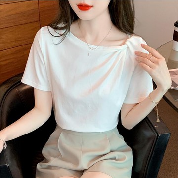 【現貨出清】時尚百搭純色側扭結短袖上衣．白鳥麗子