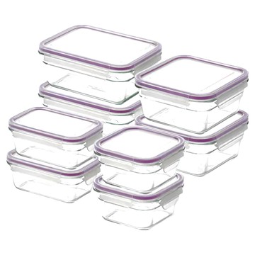Glasslock 格拉氏洛克 強化玻璃微波保鮮盒實用經典8件組 附蓋沙拉缽  8個容器 + 8個蓋子  8組