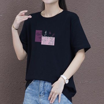 2024夏季新款純棉短袖t恤女中年大碼女裝中長款休閑寬松媽媽上衣