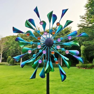 跨境風車批發花園裝飾鐵藝工藝品庭院太陽能氛圍燈落地式擺件
