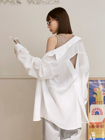 微透挖背開衩長袖襯衫