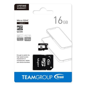 Team Team 十銓 16GB 80MB/s U1 microSDHC UHS-I C10記憶卡(含轉卡)