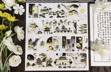 夜 歲暮影天閣 PET 紙膠帶 貝殼光 5米卷