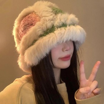 醒獅漁夫帽🔥兔毛毛絨毛線保暖 帽子女秋冬盆帽 可愛彩色 逛街約會氣質搭配 日常通勤簡約造型 戶外旅行機能穿戴 舒適包覆
