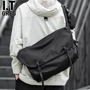 香港I.Tgreg潮流工裝郵差包男士單肩斜挎包休閑斜肩包男生斜背包