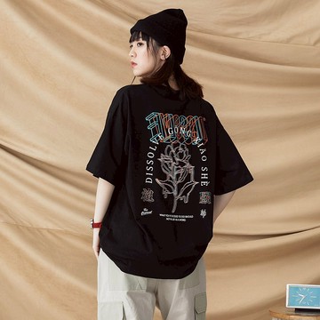 DISSOLVE 不負芳華復古插畫印花 短袖寬松T恤 情侶上衣 男女同款