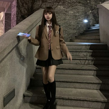 學院風西裝套裝女秋冬季2021年新款法式復古英倫風jk百褶裙兩件套