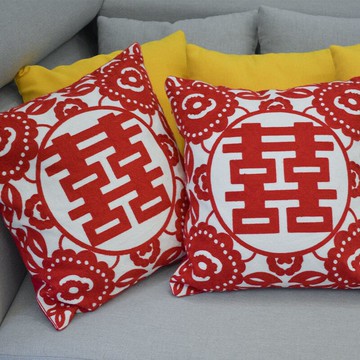 婚慶壓床抱枕沙發刺繡喜字抱枕一對中式結婚婚房裝飾布置靠背墊