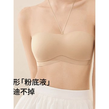 🥇臺中店/免運🥇無肩帶防滑內衣女小胸聚攏無痕薄款粉底液隱形美背抹胸掛脖文胸罩4TBH7
