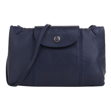 LONGCHAMP Le Pliage Neo Le Pliage Cuir 小羊皮黑釦斜背包(海軍藍)小款