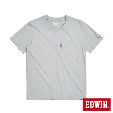 EDWIN 男裝 口袋W繡花短袖T恤-麻灰色