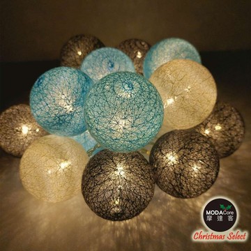 摩達客-LED20燈-絲線網球燈球殼燈-藍白黑色系(USB & 電池二用款)